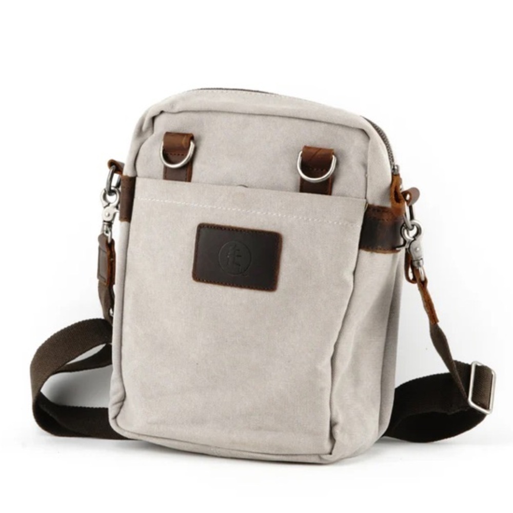 UNITED LEATHER distressed Medium Canvas Messenger Bag Leather Panel boho unisex
